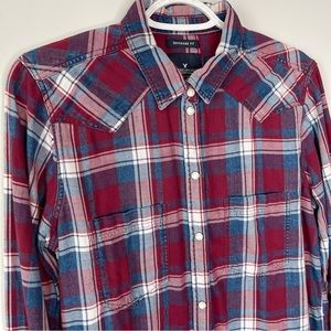 American Eagle Outfitters Plaid Snap Long Sleeve Boyfriend Shirt Size Medium